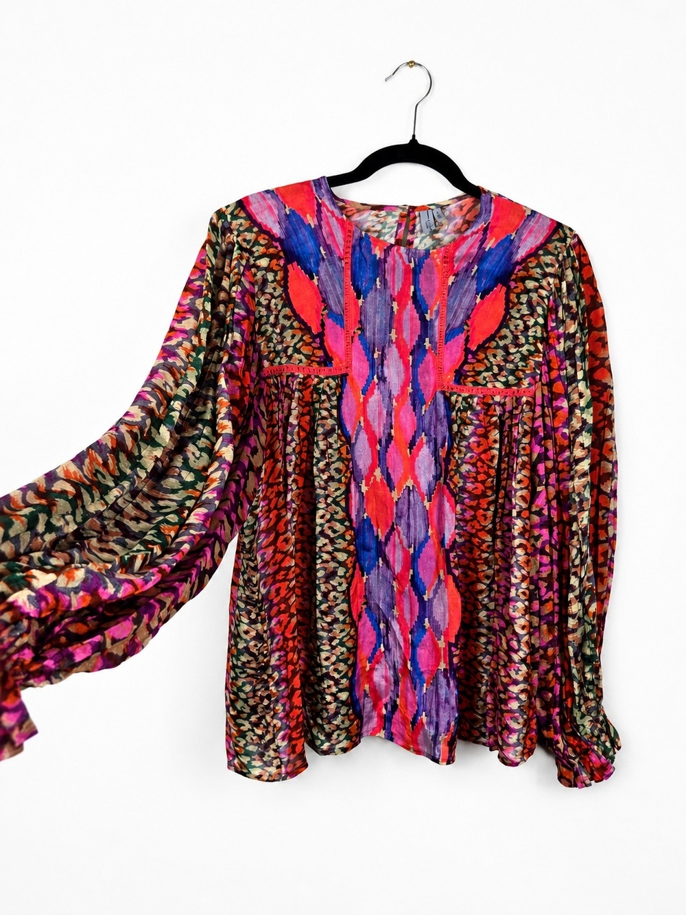 Blank London Anthropologie Boho Blouse M Balloon Sleeve Patchwork Artsy Festival
